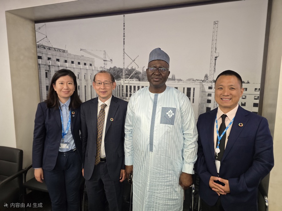 Xuebing Bai with WADTS President Li Yutong and the Ambassador of the Gambia to the UN · Palais des Nations, Geneva